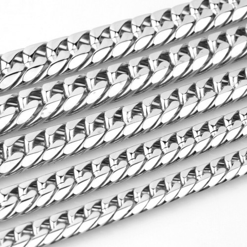 Silver Cuban Link Chain Necklace for Men Titanium Stainless Steel Chains Miami Tone Diamond Cut Chain Necklaces Accessories Jewelry 9/11/13/16/19/21MM 16-36 Inch
