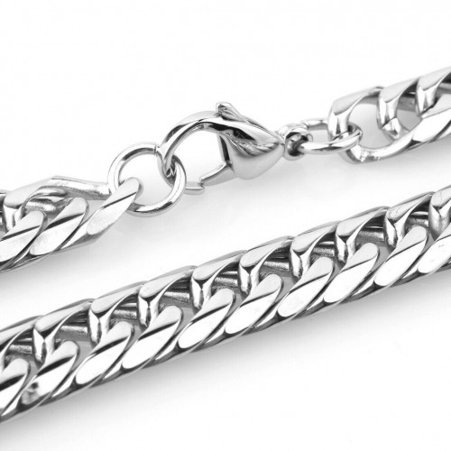 Silver Cuban Link Chain Necklace for Men Titanium Stainless Steel Chains Miami Tone Diamond Cut Chain Necklaces Accessories Jewelry 9/11/13/16/19/21MM 16-36 Inch