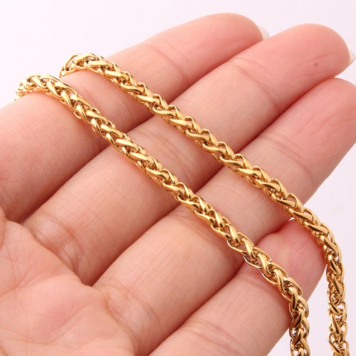 Gold Twist Chain Keel Chain Ball Bead Chain Necklace for Men Women, Titanium Stainless Steel Link Chain Necklace Men Jewelry