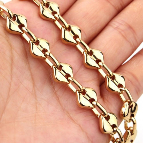 10mm Wide, 24 Inch Coffee Bean Titanium Chain Necklaces for Women Gold Plated Women's Trendy Layering Necklaces Chain Link Necklaces for Women