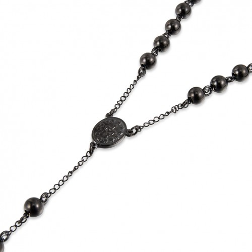Titanium Stainless Steel Beads Rosary Necklace Crucifix Jesus Cross Medal Religious Prayer Necklaces 4mm/6mm/8mm Black