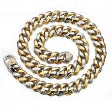 Sliver/Gold Plated Titanium Stainless Steel 15mm Curb Bracelet Necklace Diamond Chains Cuban Link Chain Set For Men