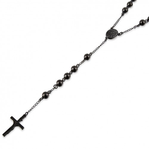 Titanium Stainless Steel Beads Rosary Necklace Crucifix Jesus Cross Medal Religious Prayer Necklaces 4mm/6mm/8mm Black