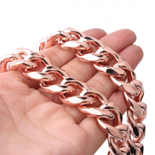 Titanium Stainless Steel Cuban Chain Necklace for Men, 18K Rose Gold Plated Miami Curb Chains,24" Length,15mm/17mm/19mm Wide