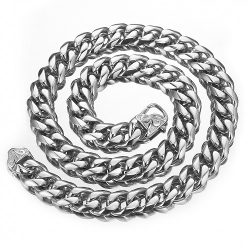 Titanium Stainless Steel Mens Cuban Link Chain,  Sliver Miami Cuban Chains Necklace, 15mm Width, No Tarnish&Durable Hip Hop Mens Hewelry