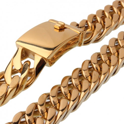 Miami Cuban Link Chain Set For Men 18K Gold Plated Titanium Stainless Steel 15mm Curb Bracelet Necklace Diamond Chains