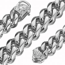 Titanium Stainless Steel Mens Cuban Link Chain,  Sliver Miami Cuban Chains Necklace, 15mm Width, No Tarnish&Durable Hip Hop Mens Hewelry