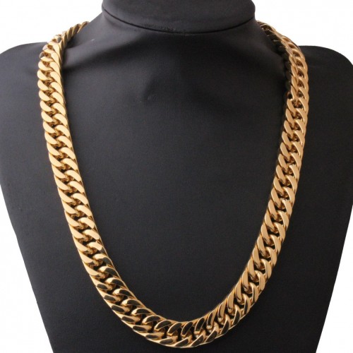 Miami Cuban Link Chain Set For Men 18K Gold Plated Titanium Stainless Steel 15mm Curb Bracelet Necklace Diamond Chains