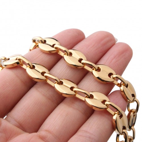 Gold Coffee Beans Link Chain Necklace for Women Stacked Chunky Pig Nose Charm Silver Bracelet for Girl Titanium Stainless Steel with Lobster Clasp Jewelry