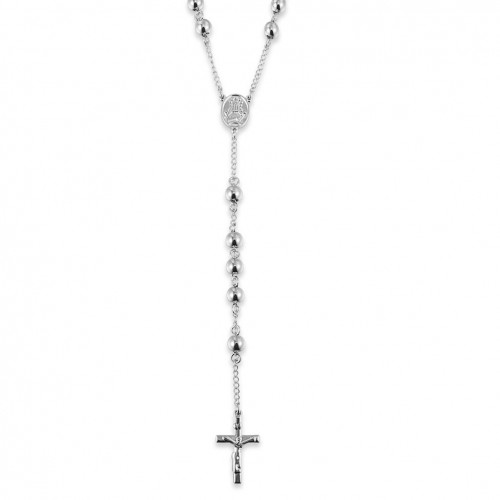 Sliver Titanium Stainless Steel Beads Rosary Necklace Crucifix Jesus Cross Medal Religious Prayer Necklaces 4mm/6mm/8mm/10mm