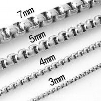 2mm 5mm 7mm Stylish Stainless Steel Flat Box Necklace, Sliver Titanium Chain Tone, Nickel-Free, Hypoallergenic Jewelry, 20-26 Inches