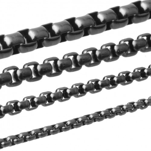 Mens Womens Stainless Steel Black Rolo Cable Chain Necklace Stylish Titanium Flat Box Chain Necklace (2mm 3mm 5mm 7mm, 20-26 Inches)