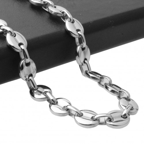 7mm/9mm/11mm Coffee Beans Link Chain Necklace Sliver Plated Titanium Stainless Steel Twisted Rope Chain for Men Women Hip Hop Rapper's Necklace