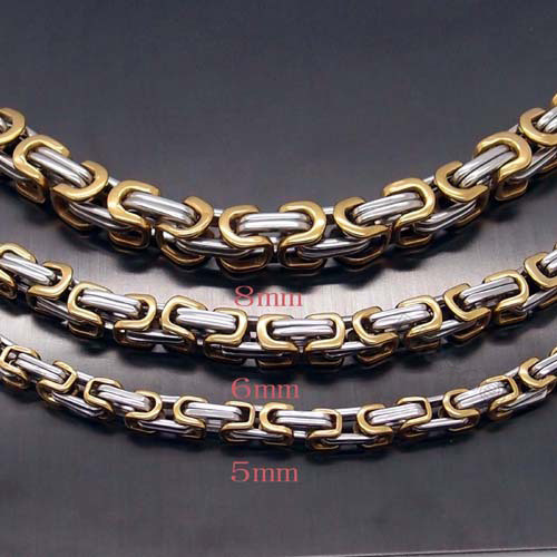 Flat Byzantine Chain Link Necklace for Men Women, 5mm/6mm/8mm Width, 22 inch Length, Stainless Steel Gold/Sliver Plated Mens Bracelet Jewelry