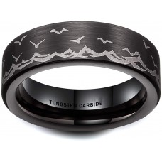 Women Mens 8mm 6mm Tungsten Carbide Rings Laser Seagull Pattern Black High Polished Couple Wedding Bands Carbon Fiber