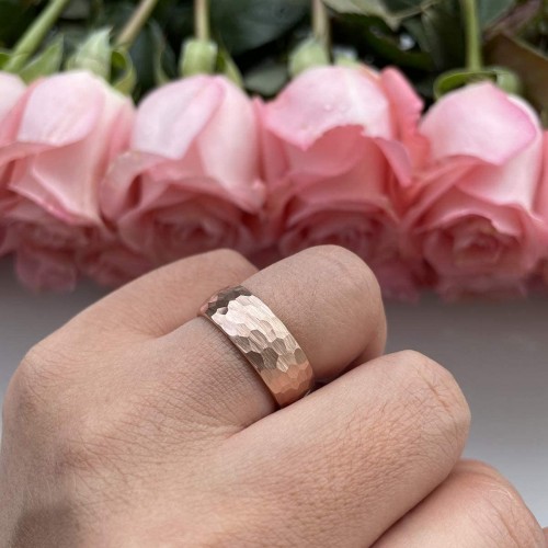 Silver/Black/Gold/Rose Gold Hammered Tungsten Rings for Men Women Wedding Bands Domed Matte Finish