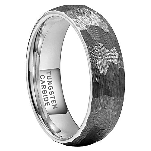 Silver/Black/Gold/Rose Gold Hammered Tungsten Rings for Men Women Wedding Bands Domed Matte Finish