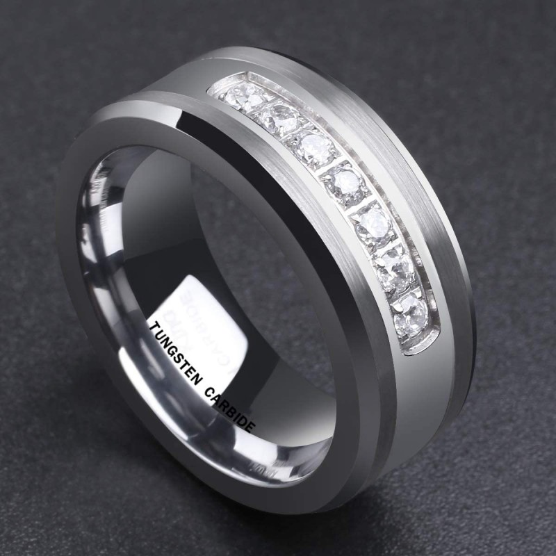CZ Stone Channel Tungsten Carbide Rings Wedding Bands