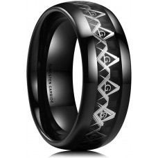 Mens Womens Classic 8mm Tungsten Carbide Rings Masonic Compass Black Carbon Fiber Inlay Comfort Wedding Bands