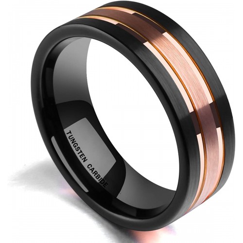 Women Mens 8mm Duo Tungsten Carbide Rings Two-Tone Black Rose Gold Plated Brushed Comfort Fit carbon fiber Wedding Bands 