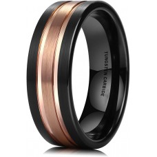 Women Mens 8mm Duo Tungsten Carbide Rings Two-Tone Black Rose Gold Plated Brushed Comfort Fit carbon fiber Wedding Bands 