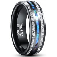 Black Tungsten with Abalone Shell Imitated Meteorite Inlay Wedding Bands Rings Dome Style For Men Women