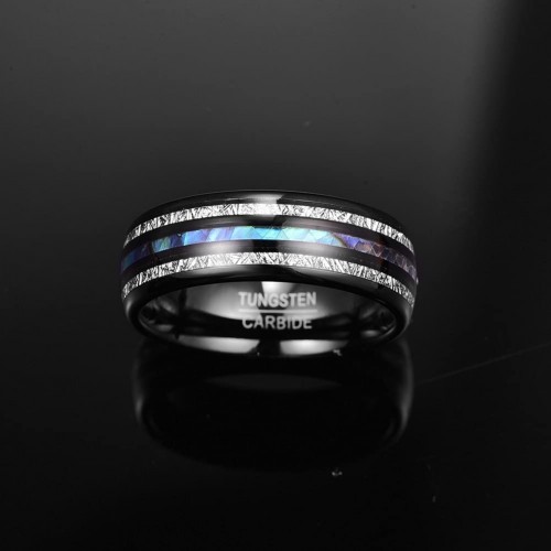 Black Tungsten with Abalone Shell Imitated Meteorite Inlay Wedding Bands Rings Dome Style For Men Women