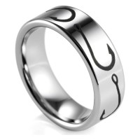 Black Silver Tungsten Wedding Bands With Black Silver Laser Etched Fisherman Fishing Hooks Pattern Rings For Men Women