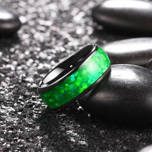Tungsten Black Band with Bright Green Inlay Design Wedding Bands For Men Women