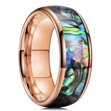 Tungsten Domed Silver Black Gold Band and Multi Color Rainbow Abalone Shell Inlay Tungsten Carbide Wedding Bands Rings Women Mens