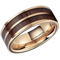 Tungsten Double Wood Inlay and Gold Tone Wedding Bands,Pipe Cut Tungsten With High Polish Dark Wood Inlay Rings For Men Women