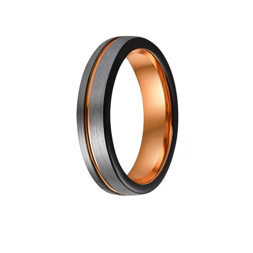Women's Or Men's Rose Gold,Grey Triple Tone Tungsten Carbide Wedding Bands Rings,Pipe Cut,Flat Edges Ring Width 6MM 8MM