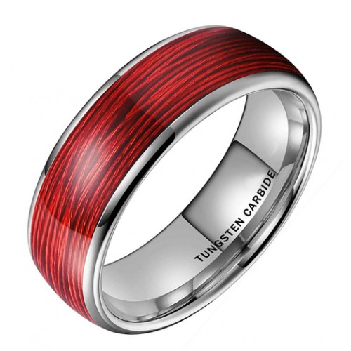 Men Tungsten Wedding Bands Rings Colorful Fragments Inlay Steel Red Black Green Silver Wire Inlay Domed High Polished