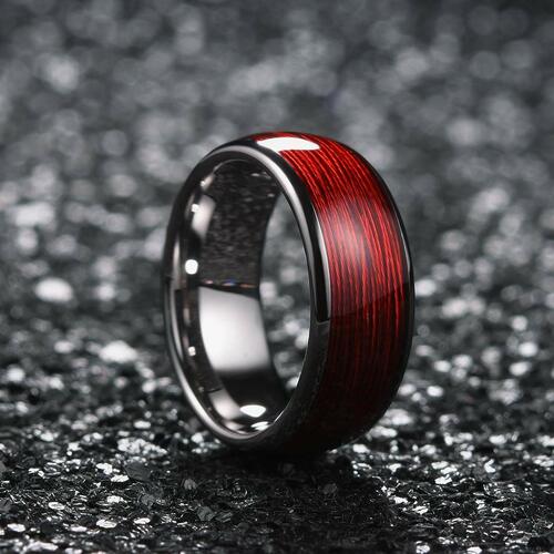 Men Tungsten Wedding Bands Rings Colorful Fragments Inlay Steel Red Black Green Silver Wire Inlay Domed High Polished