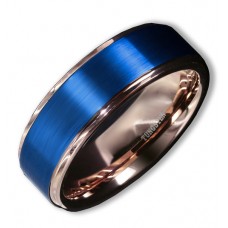 Women Mens Tungsten Rose Gold Ring with Blue Matte Finish Top Wedding Bands Rings