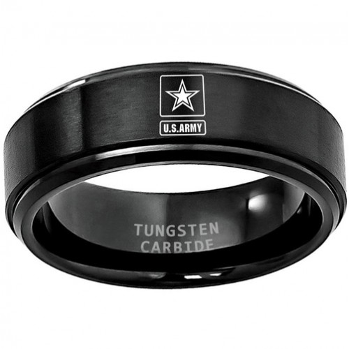 Women or Men's U.S. Army Tungsten Military Wedding Bands. Domed Gold with Laser Etched United States Army Logo Wedding Rings