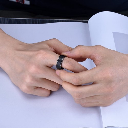 Women Mens 8mm Black Tungsten Carbide Rings Square Shape Matte Finish Surface Couple Wedding Bands Carbon Fiber