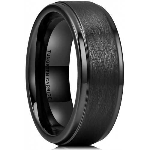 Women's Or Men's Tungsten Carbide Rings 8mm Classic carbon fiber Black Brushed Two Grooved Center Couple Wedding Bands