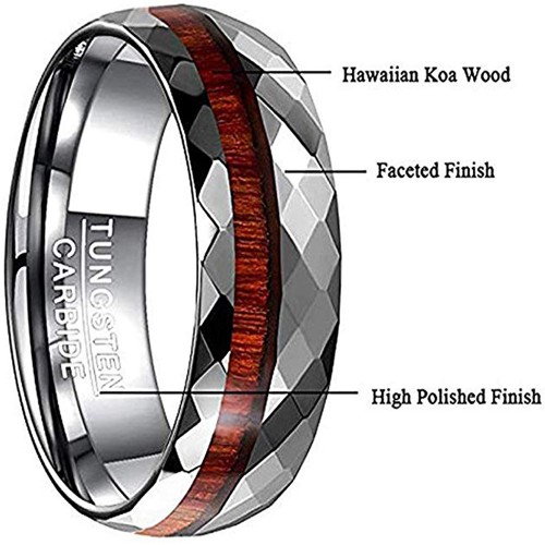 Mens Womens Tungsten carbide Matching Domed Wood Inlay Ring Couple Wedding Bands Carbon Fiber Fit