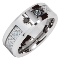 Mens Womens Tungsten Carbide Rings Silver Celtic Dragon Knot Black Cz Inlaid for Couple Wedding Bands Comfort fits