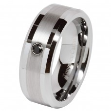 Mens Womens Tungsten Carbide Rings Brushed Center Black Cz Wedding Bands Carbon Fiber for Couple
