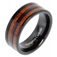Mens Womens Tungsten Carbide Matching Ring Double Wood Inlay Black Plated Couple Wedding Bands Carbon Fiber