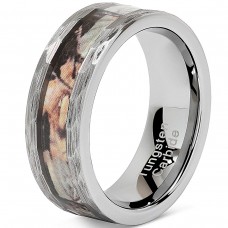 Mens Women Tungsten carbide Matching Rings Hunting Camo Inlaid Hammered Edge Couple Wedding Bands Carbon Fiber Comfort fit