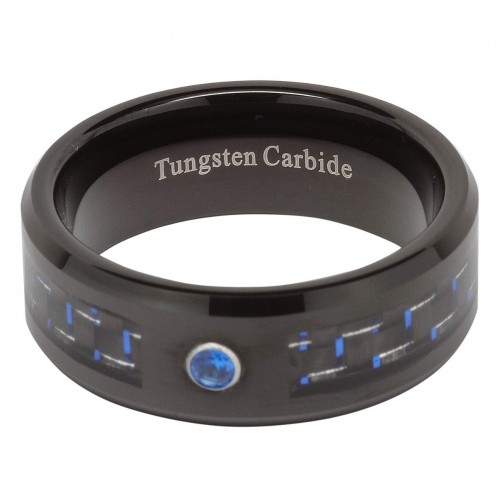 Mens Women Tungsten carbide Matching Rings Blue Cz Blue Carbon Fiber Inlay Couple Wedding Bands Carbon Fiber Comfort fit