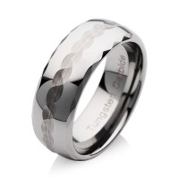Tungsten Carbide Rings for Mens Womens Wedding Bands Carbon Fiber Silver Hammered Finish Comfort Fit Couple