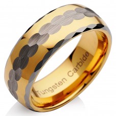  Mens Women Two Tone Gold Silver Hammer Finish Facet Cut EDG Tungsten carbide Rings Couple Wedding Bands Carbon Fiber
