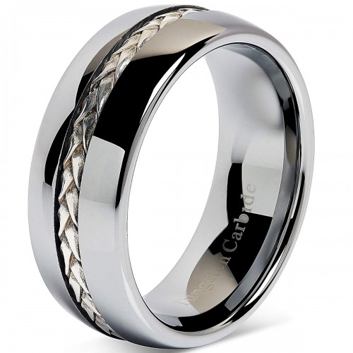 Mens Women Tungsten Carbide Matching Ring Silver Rope Inlay Wedding Band Carbon Fiber Comfort Fit Couple Rings