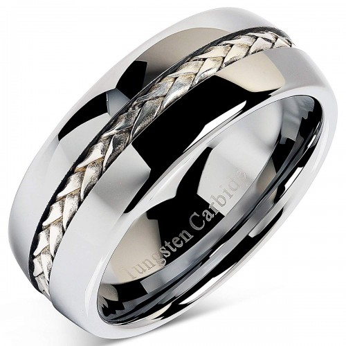Mens Women Tungsten Carbide Matching Ring Silver Rope Inlay Wedding Band Carbon Fiber Comfort Fit Couple Rings