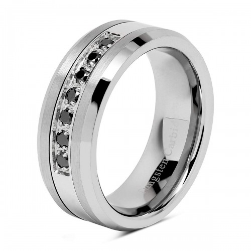 Tungsten Carbide Rings for Mens Womens Black Cz Inlay Wedding Bands Carbon Fiber Titanium Color Comfort fits