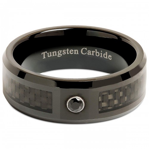 Mens Women Black Carbon Fiber Cz Inlay Tungsten carbide Matching Rings Couple Wedding Bands Carbon Fiber Comfort fit